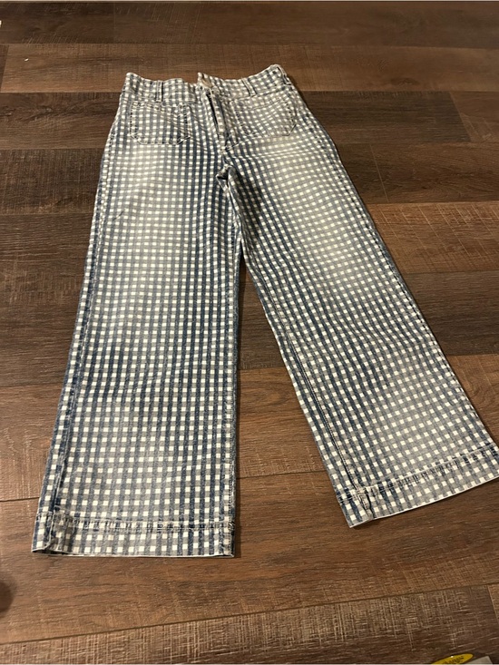 Pilcro Denim - Women’s Pilcro Blue Checked “the Skipper” Wide-Leg Jeans